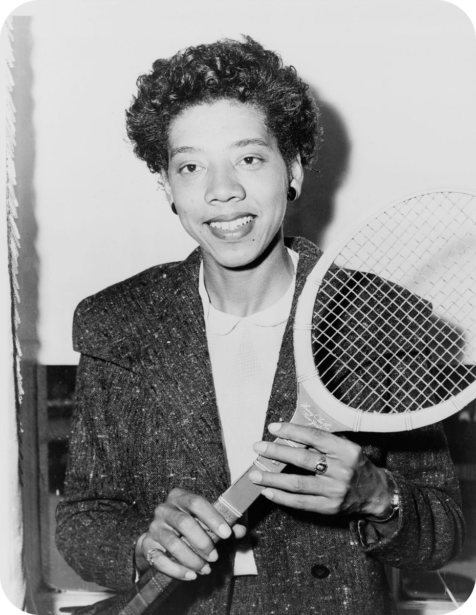 Althea Gibson holding a tennis racket