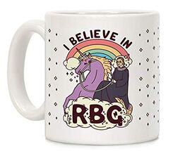 coffee mug featuring an image of Ruth Bader Ginsburg on a unicorn and the words 