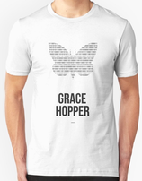 t-shirt featuring the name Grace Hopper and a moth
