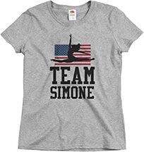 t-shirt featuring American flag, gymnast silhouette, and the words 