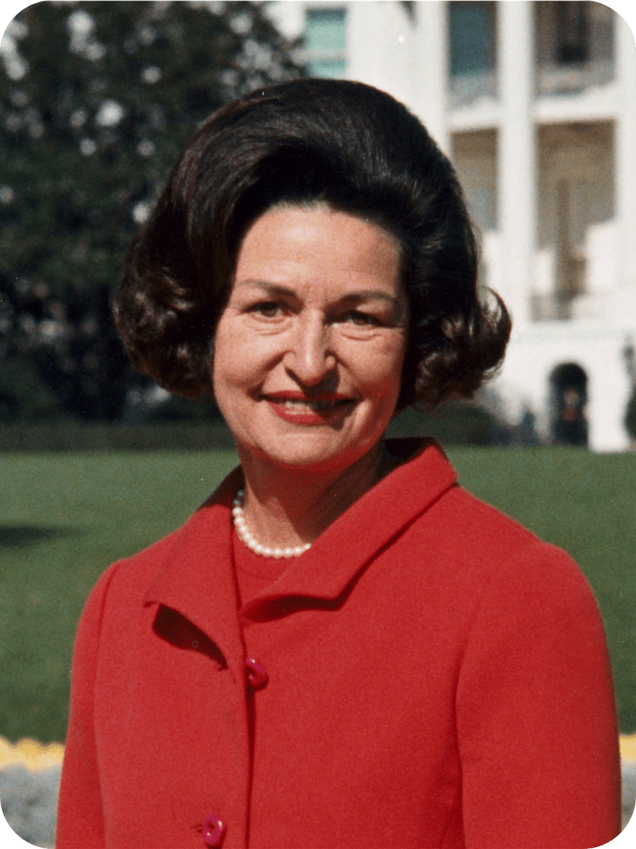 Lady Bird Johnson in front of the White House