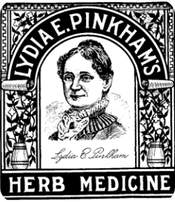 label from Lydia Pinkham's Herb Medicine featuring image of Lydia Pinkham